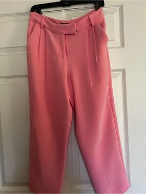 Express Pink Tailored Cropped Wide-Leg Pants